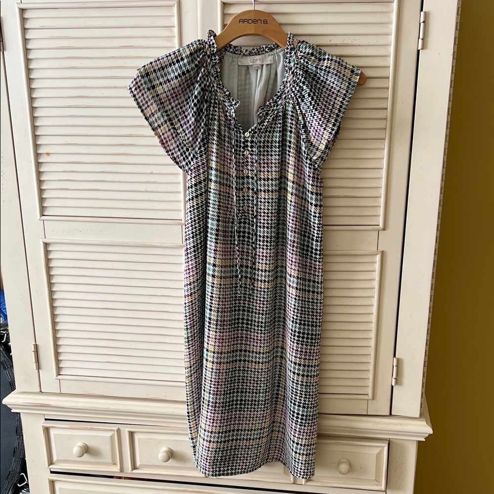 LOFT Multicolor Checkered Midi Dress